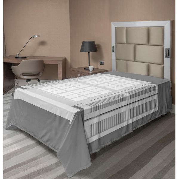 Abakuhaus Lenzuolo, Illustrazione Grafica Finestra In Legno Persiana Tradizionale Stile Antico, Morbido E Confortevole Lenzuolo Superiore Per Un Letto Decorativo 1 Pezzo 260 Cm X 168 Cm, Grigio Bianco-image