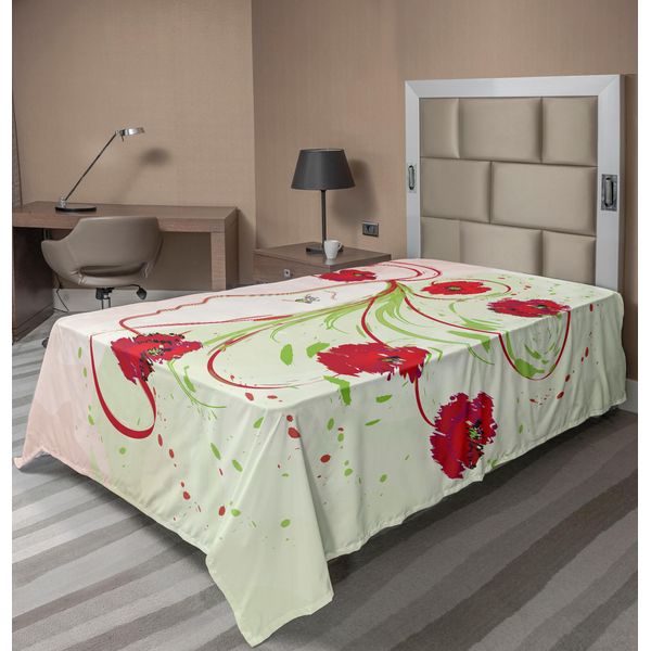 Abakuhaus Lenzuolo Con Fiori Acquerellati, Profilo Ragazza, Papaveri, Capelli Floreali, Effetto Acquerello, Disegno Artistico, Lenzuolo Morbido E Confortevole Per Un Letto Decorativo, 1 Pezzo, 190 Cm X 100 Cm, Verde Rosso-image
