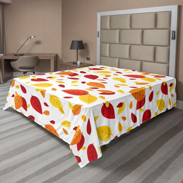 Abakuhaus Lenzuolo, Foglie Autunnali Colorate Su Sfondo Bianco, Design Stagionale, Grafica Moderna, Lenzuolo Morbido E Confortevole Per Un Letto Decorativo, 1 Pezzo, 266 Cm X 260 Cm, Rosso, Arancione, Giallo-image