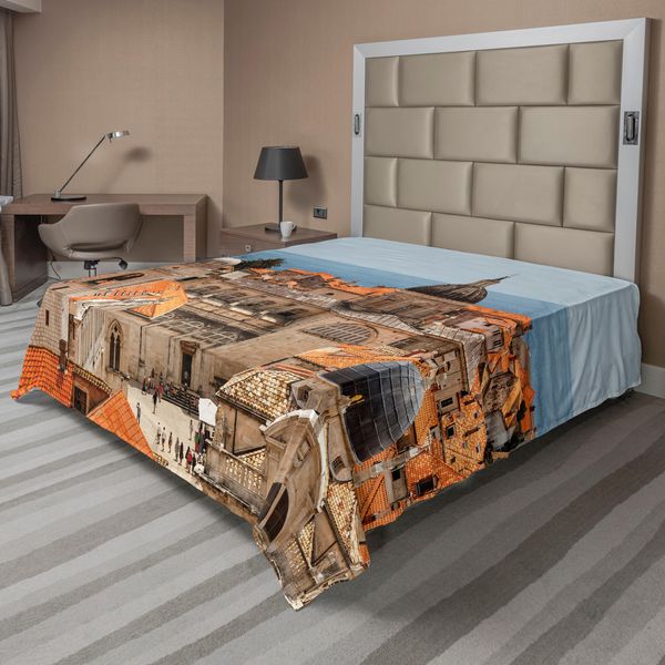 Abakuhaus Lenzuolo Europeo, Vista A Volo D'uccello Sulla Città Vecchia Dalle Mura Medievali Della Croazia, Lenzuolo Morbido E Confortevole Per Un Letto Decorativo 1 Pezzo 275 Cm X 260 Cm, Multicolore-image