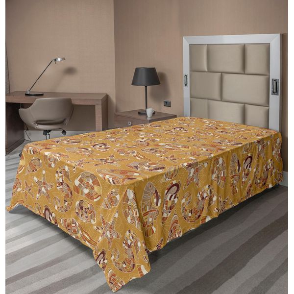 Abakuhaus Lenzuolo Ocean, Motivo Con Pesci, Conchiglie, Stelle Marine, Cavallucci Marini, Creature Marine, Illustrazione Sea Life, Lenzuolo Morbido E Confortevole Per Un Letto Decorativo, 1 Pezzo, 260 Cm X 168 Cm, Marrone Senape-image