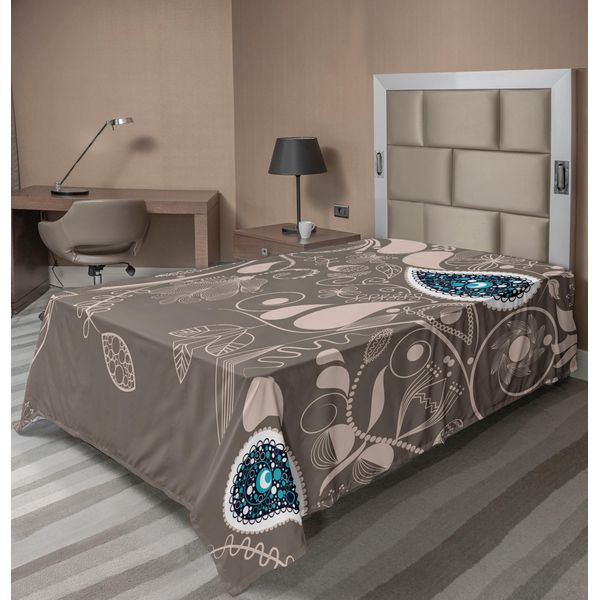 Abakuhaus Lenzuolo Paisley, Motivi Con Rami Intricati E Motivi Floreali Immagine Etnica Bohemien, Lenzuolo Morbido E Confortevole Per Un Letto Decorativo 1 Pezzo 260 Cm X 168 Cm, Marrone Chiaro Verde Acqua-image