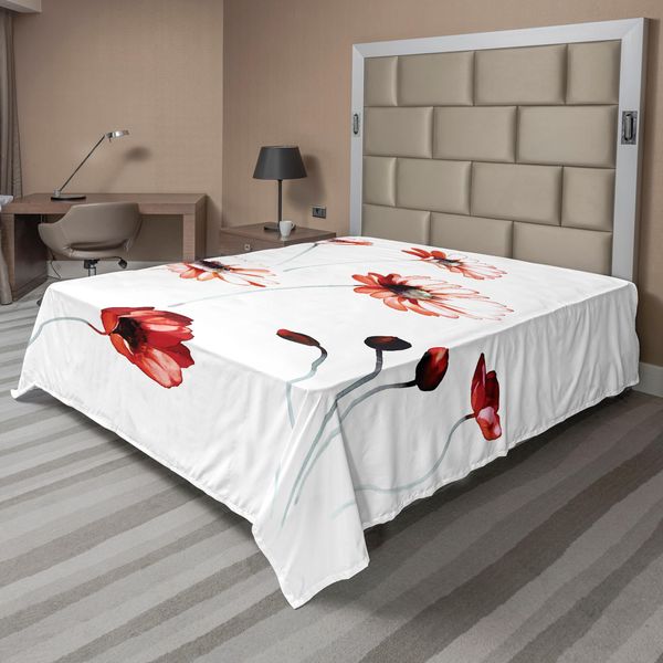Abakuhaus Lenzuolo Con Fiori Acquerellati, Fiori In Stile Acquerello, Elementi Naturali Romantici E Drammatici, Lenzuolo Morbido E Confortevole Per Un Letto Decorativo, 1 Pezzo, 260 Cm X 228 Cm, Arancione E Bianco-image
