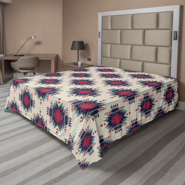 Abakuhaus Lenzuolo Colorato, Motivo Etnico Folcloristico Colorato Tribù Azteca First Nation Elaborato, Lenzuolo Morbido E Confortevole Per Un Letto Decorativo 1 Pezzo 244 Cm X 205 Cm, Multicolore-image