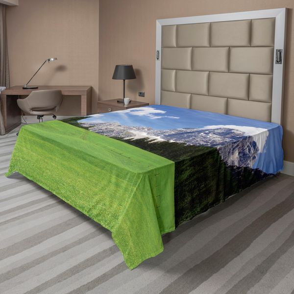 Abakuhaus Lenzuolo Naturale, Pittoresca Montagna Con Strade Di Campagna, Stampa Dell'antico Paesaggio Italiano, Lenzuolo Morbido E Confortevole Per Un Letto Decorativo, 1 Pezzo, 244 Cm X 205 Cm, Blu Evergreen-image