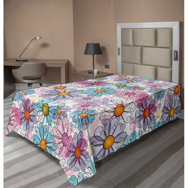 Abakuhaus Lenzuolo Con Fiori, Motivo Floreale Primaverile Retrò, Stile Funky Ispirato Alle Margherite Colorate BohéMien, Lenzuolo Morbido E Confortevole Per Un Letto Decorativo, 1 Pezzo, 260 Cm X 168 Cm, Multicolore-image