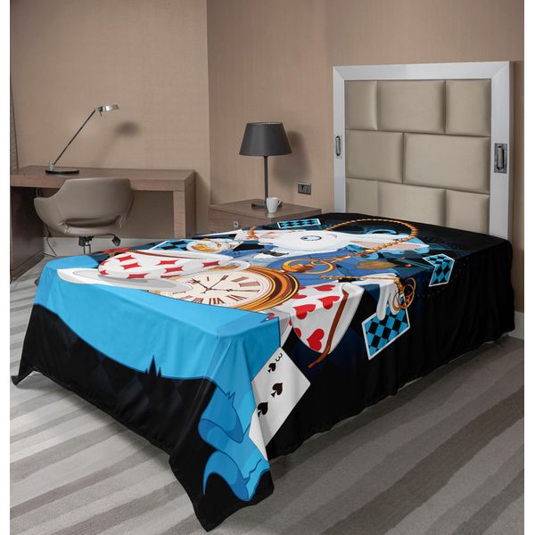 Abakuhaus Alice Nel Paese Delle Meraviglie Lenzuolo, Coniglietto Motion Cups Cuori E Fiori Personaggio Alice Stile Cartone Animato, Morbido E Confortevole Lenzuolo Superiore Per Un Letto Decorativo 1 Pezzo 190 Cm X 100 Cm, Multicolore-image