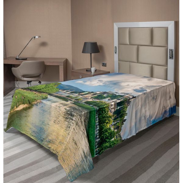 Abakuhaus Lenzuolo Europeo, Europa Dalla Regione Di Salisburgo Con Cielo Nuvoloso E Fiume In Austria, Morbido E Confortevole Lenzuolo Superiore Per Un Letto Decorativo 1 Pezzo 260 Cm X 168 Cm, Multicolore-image