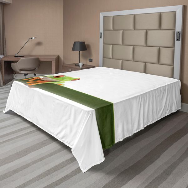 Abakuhaus Lenzuolo Per Animali, Rana Appollaiata Su Una Foglia Lunga E Sottile Foresta Pluviale Tropicale Animali Vita Selvaggia, Lenzuolo Morbido E Confortevole Per Un Letto Decorativo 1 Pezzo 275 Cm X 260 Cm, Verde Bianco-image