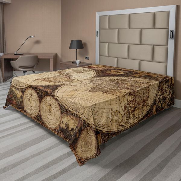 Abakuhaus Lenzuolo Con Mappa Del Mondo, La Vecchia Mappa Del Mondo, In Stile Nostalgico Arte Atlante Storico Vintage, Morbido E Confortevole Lenzuolo Superiore Per Un Letto Decorativo 1 Pezzo 275 Cm X 260 Cm, Multicolore-image