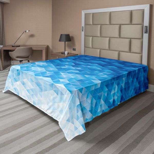Abakuhaus Lenzuolo Geometrico, Sfumatura Geometrica, Texture Digitale Con Stampa Grafica A Mosaico Triangolare Pixel, Lenzuolo Morbido E Confortevole Per Un Letto Decorativo, 1 Pezzo, 266 Cm X 260 Cm, Azzurro-image