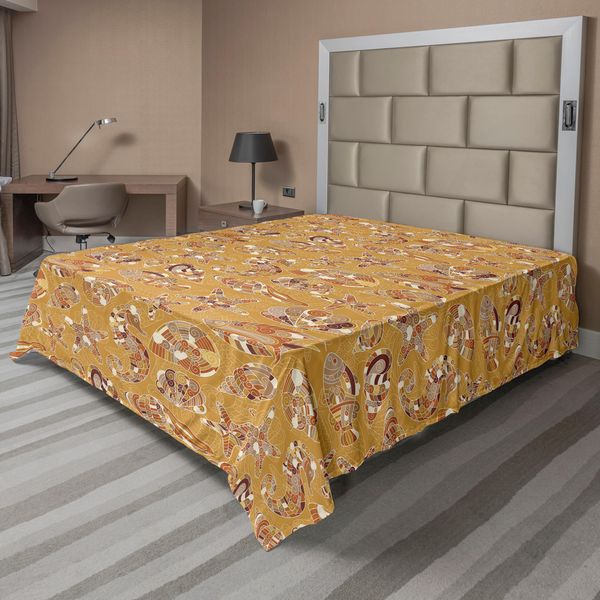Abakuhaus Lenzuolo Ocean, Motivo Con Pesci, Conchiglie, Stelle Marine, Cavallucci Marini, Creature Marine, Illustrazione Sea Life, Lenzuolo Morbido E Confortevole Per Un Letto Decorativo, 1 Pezzo, 260 Cm X 228 Cm, Marrone Senape-image