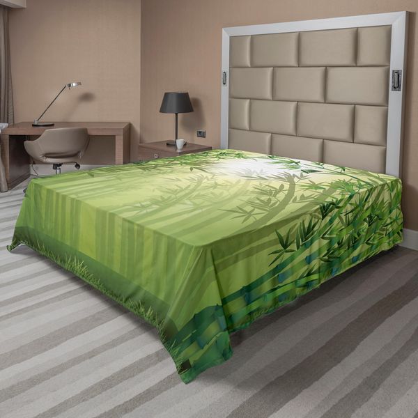 Abakuhaus Lenzuolo In Bambù, Immagine Di Alberi Di Bambù Nella Foresta Pluviale, Animali Selvatici Dell'estremo Oriente, Natura Tropicale, Lenzuolo Morbido E Confortevole Per Un Letto Decorativo, 1 Pezzo, 275 Cm X 260 Cm, Verde-image