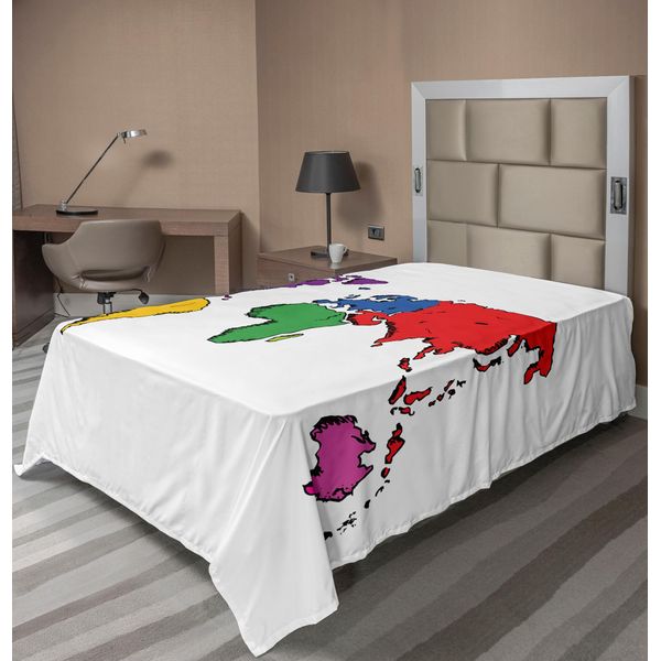 Abakuhaus Lenzuolo Con Mappa Del Mondo, Illustrazione Moderna Della Mappa Del Mondo, Tema Dell'istruzione Dove Vivono Le Persone, Lenzuolo Morbido E Confortevole Per Un Letto Decorativo 1 Pezzo 260 Cm X 168 Cm, Multicolore-image