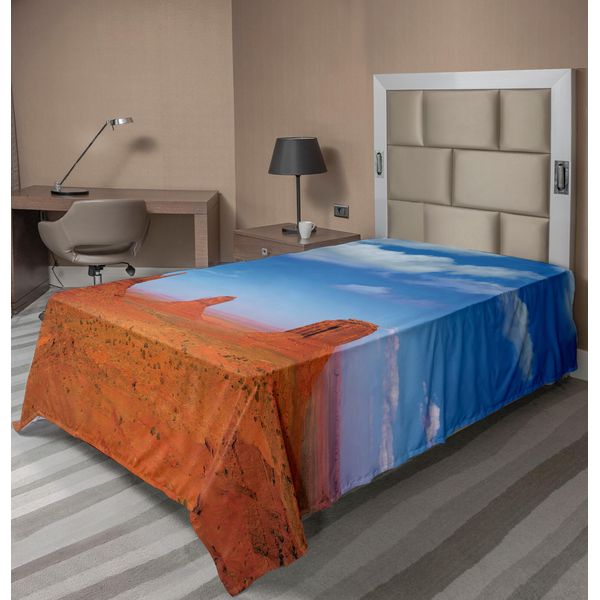 Abakuhaus Lenzuolo Occidentale, Monument Valley Nel Selvaggio West Foto Storica Dei Cieli Americani, Lenzuolo Morbido E Confortevole Per Un Letto Decorativo 1 Pezzo 260 Cm X 168 Cm, Arancione Bruciato E Blu-image