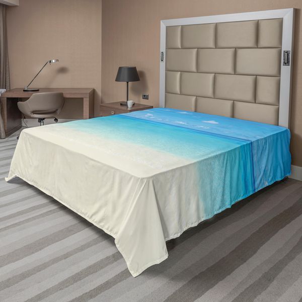 Abakuhaus Lenzuolo Ocean, Paradiso Sulla Spiaggia Nel Mar Dei Caraibi Tropicale Con Fantastico Cielo Tema Spiaggia, Morbido E Confortevole Lenzuolo Superiore Per Un Letto Decorativo 1 Pezzo 275 Cm X 260 Cm, Crema Navy-image