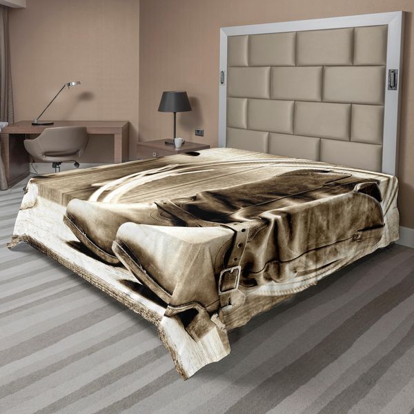 Abakuhaus Lenzuolo Western, Accessori Tradizionali Da Rodeo Stivali Foto Vintage Nostalgica Selvaggia, Lenzuolo Morbido E Confortevole Per Un Letto Decorativo 1 Pezzo 244 Cm X 205 Cm, Seppia E Beige-image