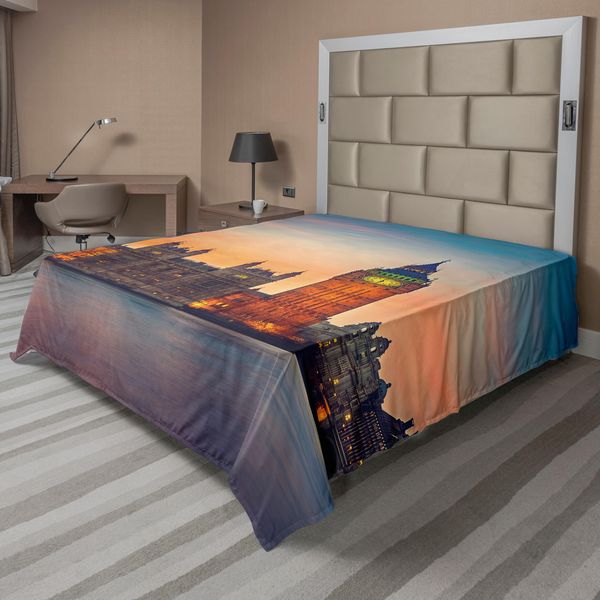 Abakuhaus London Lenzuolo, Vista Fiabesca Del Big Ben E Dei Palazzi Del Parlamento Al Tramonto Nella Città Britannica, Morbido E Confortevole Lenzuolo Superiore Per Un Letto Decorativo 1 Pezzo 244 Cm X 205 Cm, Multicolore-image