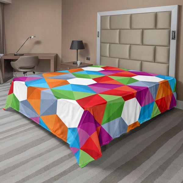 Abakuhaus Lenzuolo Geometrico, Motivo Geometrico Retrò Colorato Con Triangoli E Mosaico Poligonale, Design D'interni, Lenzuolo Morbido E Confortevole Per Un Letto Decorativo, 1 Pezzo, 260 Cm X 228 Cm, Multicolore-image