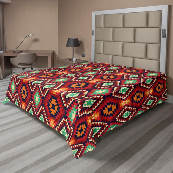 Abakuhaus Lenzuolo Tribale, Motivo Geometrico Triangolare Azteco Tribale Zig Zag Stile Arte Popolare Stampa Etnica, Lenzuolo Morbido E Confortevole Per Un Letto Decorativo 1 Pezzo 244 Cm X 205 Cm, Multicolore-image