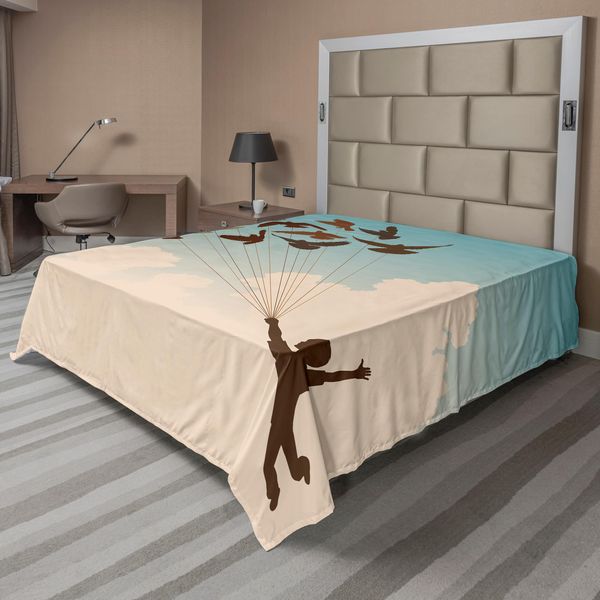 Abakuhaus Lenzuolo Con Uccelli, Silhouette Di Ragazzo Trasportato Dagli Uccelli, Stampa "Segui I Tuoi Sogni"", Lenzuolo Morbido E Confortevole Per Un Letto Decorativo, 1 Pezzo, 266 Cm X 260 Cm, Multicolore"-image