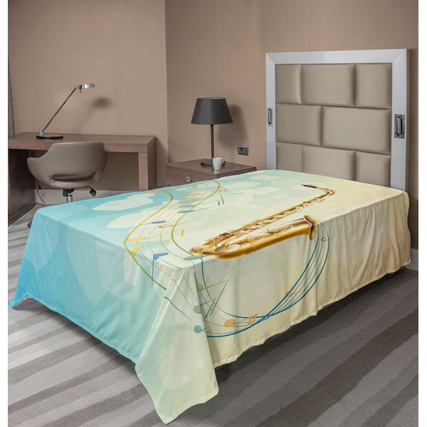 Abakuhaus Lenzuolo Musicale, Note Musicali Colorate Vibrazioni Di Sassofono Jazz Sfondo Illustrazione Stampa Artistica, Lenzuolo Morbido E Confortevole Per Un Letto Decorativo 1 Pezzo 190 Cm X 100 Cm, Multicolore-image