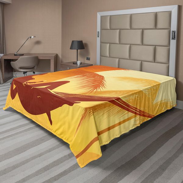 Abakuhaus Lenzuolo Da Letto, Silhouette Di Donna Sexy Sdraiata Su Un'amaca Davanti A Un Maestoso Tramonto, Lenzuolo Morbido E Confortevole Per Un Letto Decorativo 1 Pezzo 244 Cm X 205 Cm, Arancione Bruciato-image