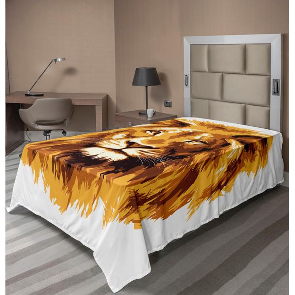 Abakuhaus Lenzuolo Safari, Illustrazione Il Re Leone Il Felino Più Grande Dell'africa Icona Animale Dei Tropici Grafica, Lenzuolo Morbido E Confortevole Per Un Letto Decorativo 1 Pezzo 190 Cm X 100 Cm, Arancione Bianco-image