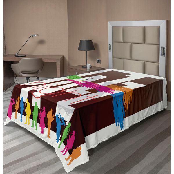 Lenzuolo Abakuhaus, Disegno Jazz Colorato Con Diverse Illustrazioni Silhouette In Stile Boho Retrò, Lenzuolo Morbido E Confortevole Per Un Letto Decorativo, 1 Pezzo 260 Cm X 168 Cm, Multicolore-image
