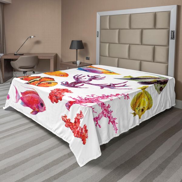 Abakuhaus Lenzuolo Ocean, Illustrazione Con Pesci Tropicali, Alghe Marine, Coralli E Meduse, Lenzuolo Morbido E Confortevole Per Un Letto Decorativo, 1 Pezzo, 266 Cm X 260 Cm, Viola-image