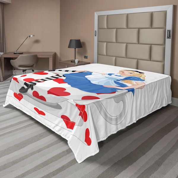 Abakuhaus Lenzuolo Alice Nel Paese Delle Meraviglie, Alice Seduta Su Una Tazza Da Tè A Forma Di Cuore, Storia Fantastica, Lenzuolo Morbido E Confortevole Per Un Letto Decorativo, 1 Pezzo, 275 Cm X 260 Cm, Multicolore-image