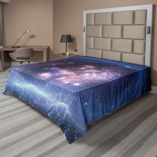 Abakuhaus Lenzuolo Spaziale, Nebulosa Spaziale, Nube Di Gas E Ammasso Stellare, Universo, Cosmo, Astronomia, Lenzuolo Morbido E Confortevole Per Un Letto Decorativo, 1 Pezzo, 266 Cm X 260 Cm, Blu Navy E Viola.-image