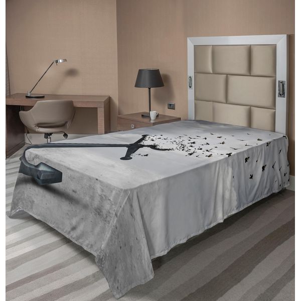 Abakuhaus Lenzuolo Con Uccelli, Sfumature Di Grigio Astratto Uccelli In Volo Gabbiani Libertà Speranza Motivo Suggestivo, Lenzuolo Morbido E Confortevole Per Un Letto Decorativo 1 Pezzo 260 Cm X 168 Cm, Grigio-image
