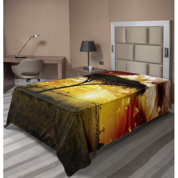 Abakuhaus Lenzuolo Safari, Albero Singolo Tramonto Africano Da Sogno Nuvole Scure E Drammatiche, Lenzuolo Morbido E Confortevole Per Un Letto Decorativo 1 Pezzo 190 Cm X 100 Cm, Verde Bianco Rosso-image