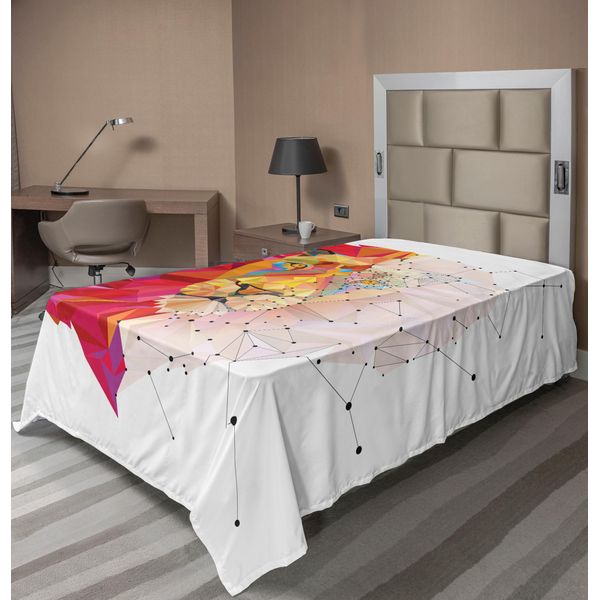 Abakuhaus Lenzuolo Geometrico, Testa Di Leone Arte Grafica Geometrica Digitale Triangolo Arcobaleno Retrò, Morbido E Confortevole Lenzuolo Superiore Per Un Letto Decorativo 1 Pezzo 260 Cm X 168 Cm, Bianco Rosa Arancione-image