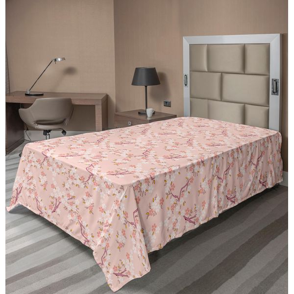 Abakuhaus Lenzuolo Naturale, Rami Di Ciliegio In Fiore Sakura, Illustrazione Artistica Classica Giapponese, Lenzuolo Morbido E Confortevole Per Un Letto Decorativo, 1 Pezzo, 260 Cm X 168 Cm, Bianco Pesca-image