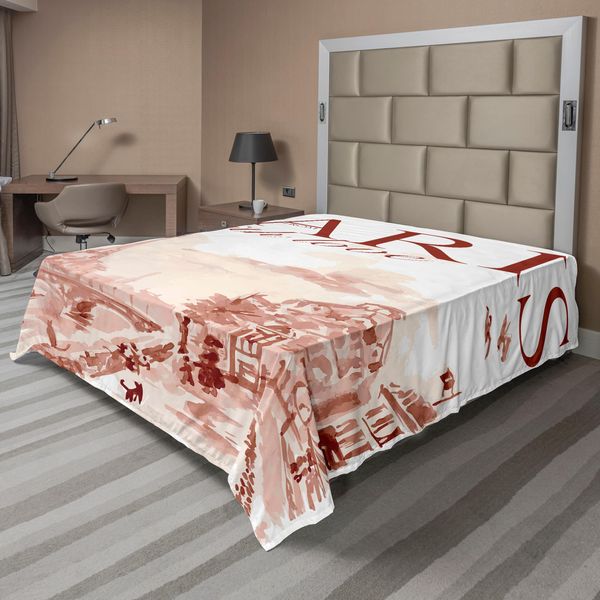 Abakuhaus Paris Lenzuolo, Illustrazione Vintage In Stile Acquerello Di Parigi Con Immagine Artistica Vintage Della Tour Eiffel Lenzuolo Superiore Morbido E Confortevole Per Un Letto Decorativo 1 Pezzo 266 Cm X 260 Cm, Rosa-image