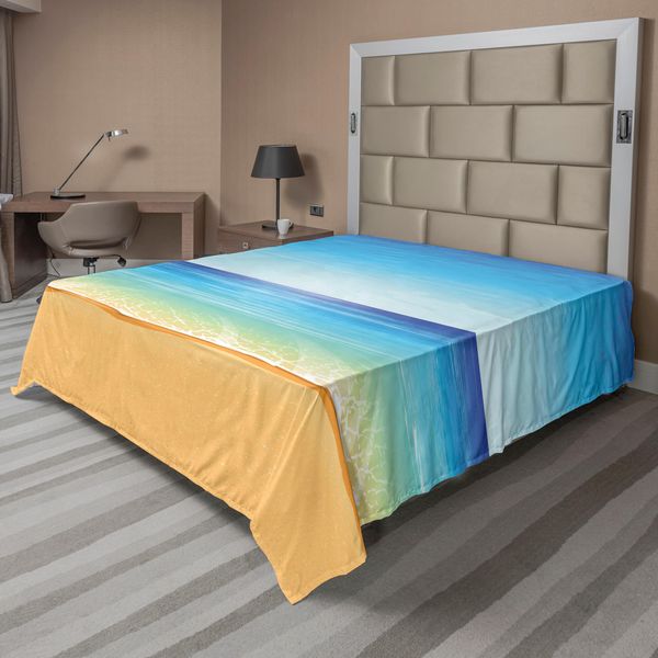 Abakuhaus Lenzuolo Da Letto Ocean, Paradise Strant Con Sabbia E Acqua Di Mare Estate Natura Esotica Sunny Hot Stampa, Morbido E Confortevole Lenzuolo Superiore Per Un Letto Decorativo 1 Pezzo 266 Cm X 260 Cm, Crema Turchese-image
