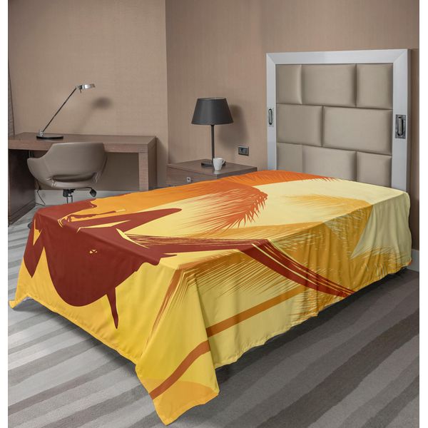 Abakuhaus Lenzuolo Da Spiaggia, Silhouette Di Donna Sexy Sdraiata Su Un'amaca Davanti A Un Maestoso Tramonto, Lenzuolo Morbido E Confortevole Per Un Letto Decorativo 1 Pezzo 260 Cm X 168 Cm, Arancione Bruciato-image
