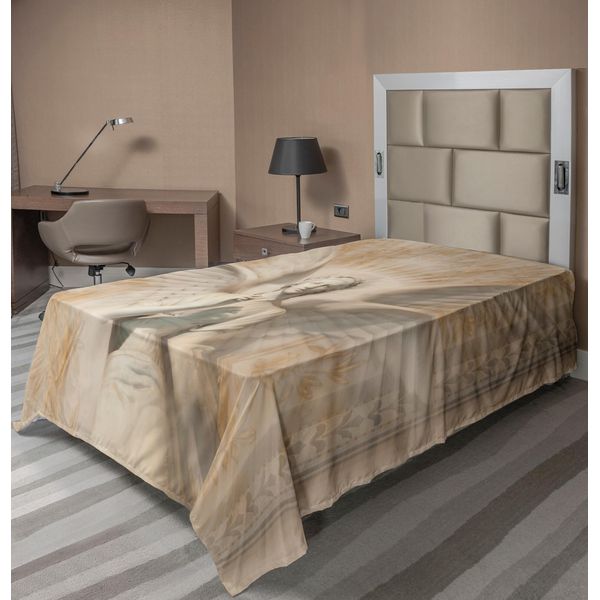 Abakuhaus Lenzuolo Retrò, Statua Di Donna Angelo Nelle Cattedrali Medievali, Interpretazione Artistica, Lenzuolo Morbido E Confortevole Per Un Letto Decorativo, 1 Pezzo, 260 Cm X 168 Cm, Giallo E Bianco-image