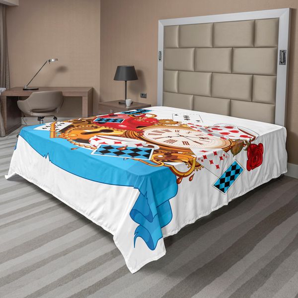 Abakuhaus Alice Nel Paese Delle Meraviglie Lenzuolo, Mad Design Da Carte Orologi Teiere Chiavi Fiori Fantasy Artwork, Morbido E Confortevole Lenzuolo Superiore Per Un Letto Decorativo 1 Pezzo 260 Cm X 228 Cm, Multicolore-image