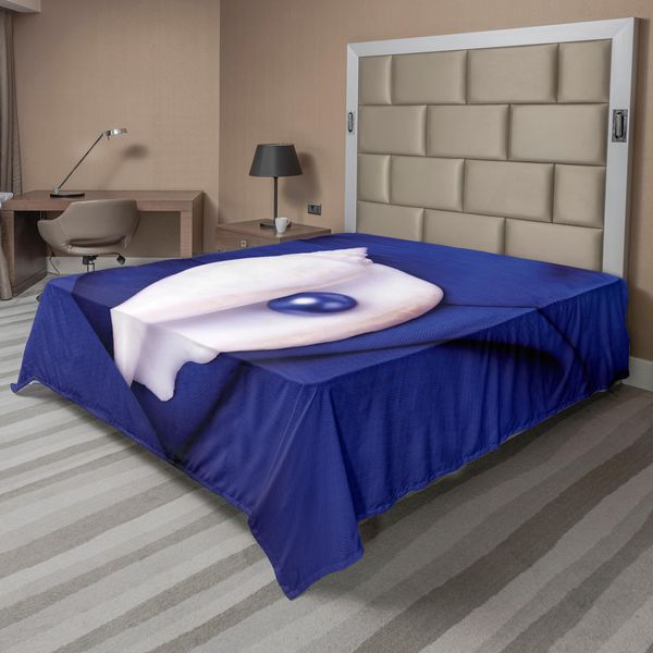Abakuhaus Pearls Lenzuolo, Conchiglie Esotiche Pearl Collection Tesoro Sottomarino Scoperta Tempo Libero Stampa Immagine, Morbido E Confortevole Lenzuolo Superiore Per Un Letto Decorativo 1 Pezzo 275 Cm X 260 Cm, Blu Bianco-image