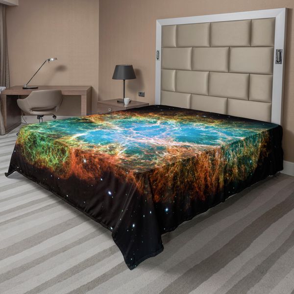 Abakuhaus Lenzuolo Spaziale, Immagine Nebula In Early Age Clean Version Of Old Space Stampa, Morbido E Confortevole Lenzuolo Superiore Per Un Letto Decorativo 1 Pezzo 260 Cm X 228 Cm, Nero Verde Acqua Arancione-image