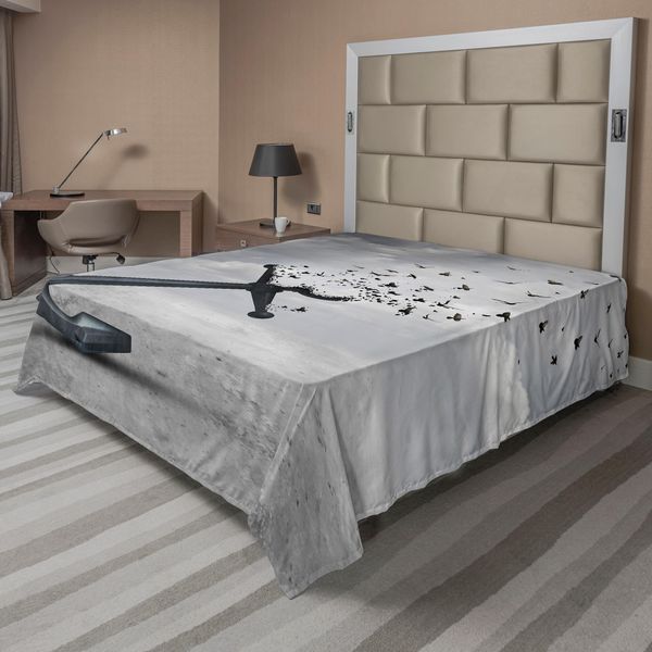 Abakuhaus Lenzuolo Con Uccelli, Sfumature Di Grigio Astratto Uccelli In Volo Gabbiani Libertà Speranza Motivo Suggestivo, Lenzuolo Morbido E Confortevole Per Un Letto Decorativo 1 Pezzo 244 Cm X 205 Cm, Grigio-image