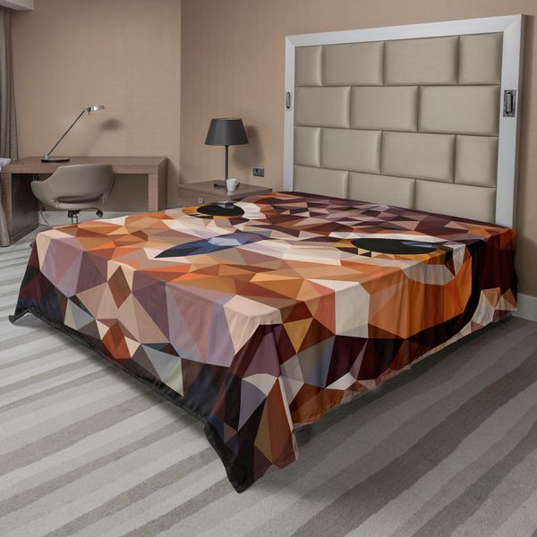 Abakuhaus Lenzuolo Geometrico, Mosaico Con Testa Di Gufo In Forme Triangolari Collegate, Stile Funky, Design Geometrico, Lenzuolo Morbido E Confortevole Per Un Letto Decorativo, 1 Pezzo, 244 Cm X 205 Cm, Arancione Marrone-image