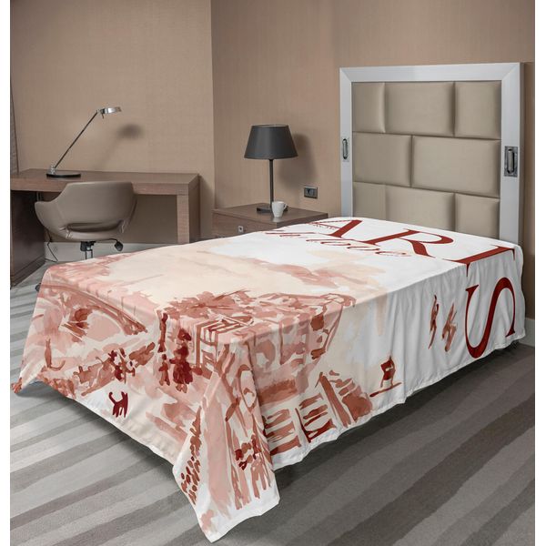 Abakuhaus Paris Lenzuolo, Illustrazione Vintage In Stile Acquerello Di Parigi Con Antica Immagine Artistica Della Tour Eiffel Lenzuolo Superiore Morbido E Confortevole Per Un Letto Decorativo 1 Pezzo 190 Cm X 100 Cm, Rosa-image