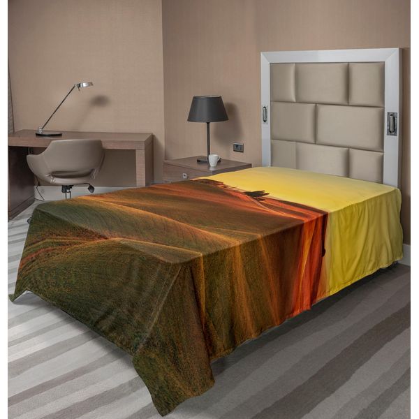 Abakuhaus Lenzuolo Italiano, Paesaggio Mediterraneo Europeo, Stampa Fattoria Di Campagna, Lenzuolo Morbido E Confortevole Per Un Letto Decorativo, 1 Pezzo, 190 Cm X 100 Cm, Arancione E Bianco-image