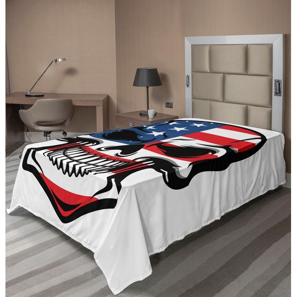 Abakuhaus Lenzuolo Con Teschi, Teschi Antichi Horror Usa Indigeni Morti Dello Stato Stampa Artistica Di Cattivo Gusto, Lenzuolo Morbido E Confortevole Per Un Letto Decorativo 1 Pezzo 190 Cm X 100 Cm, Bianco Blu Rosso-image