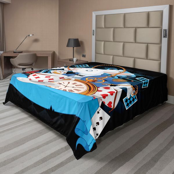Abakuhaus Alice Nel Paese Delle Meraviglie Lenzuolo, Coniglietto Motion Cups Cuori E Fiori Personaggio Alice Stile Cartone Animato, Lenzuolo Morbido E Confortevole Per Un Letto Decorativo 1 Pezzo 266 Cm X 260 Cm, Multicolore-image