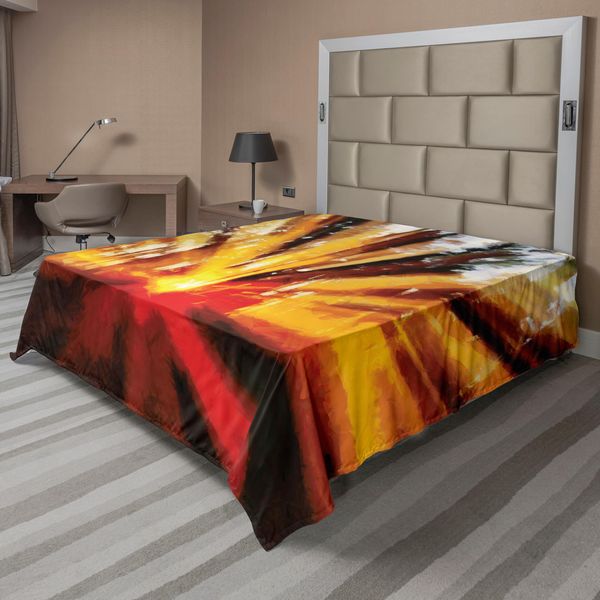 Abakuhaus Lenzuolo, Foto Di Magici Raggi Di Sole Tra Gli Alberi Al Tramonto Nella Foresta, Stampa Con Paesaggio Naturale, Lenzuolo Morbido E Confortevole Per Un Letto Decorativo, 1 Pezzo, 244 Cm X 205 Cm, Giallo Arancione-image